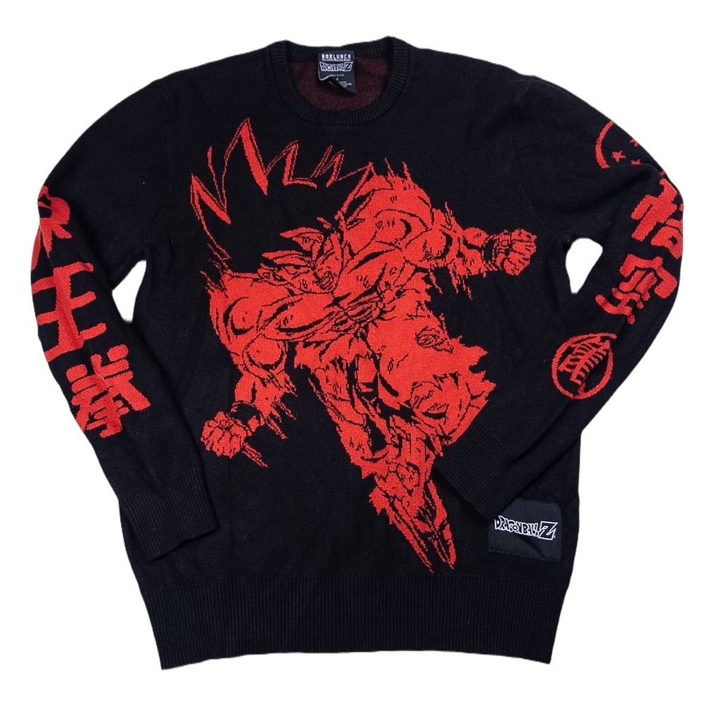 BoxLunch Dragon Ball Z Sweater Mens Small Black Red Goku Graphic Knit Pullover